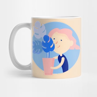 Girl with monstera leaves Mug